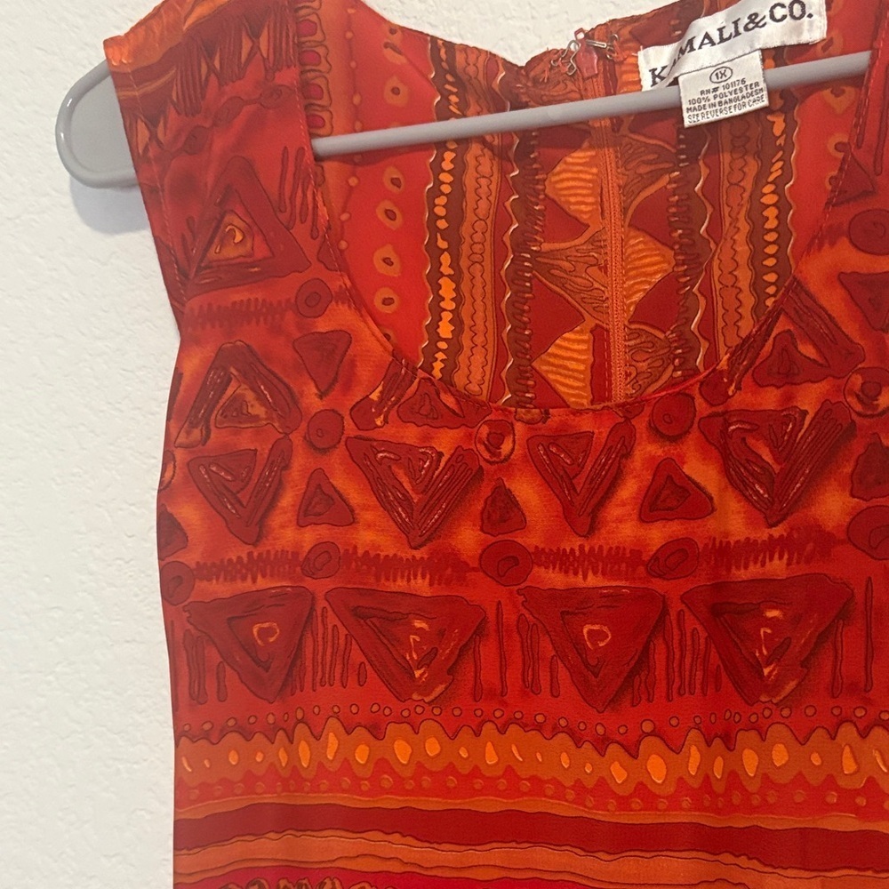 Kamali & Co. Red tribal Patterned sleeveless tie back Dress 1X - Picture 3 of 6